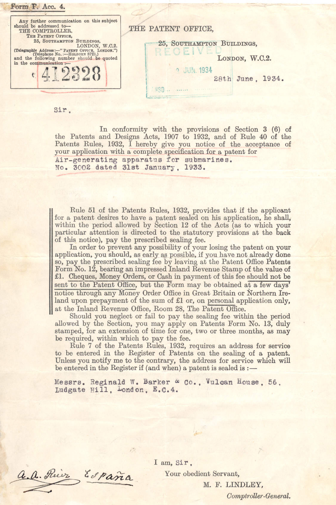 patente extranjera 1934