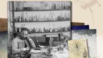 cartel del documental. Santiago Ramón y Cajal en su laboratorio