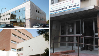 Colage de tres edificios que son centros de salud