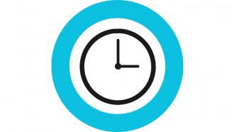 icono de línea negra de reloj dentro de círculo azul