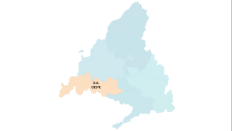 imagen de un mapa de la Comunidad con el área de la Dirección Asistencial Oeste sombreada