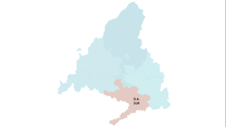 imagen de un mapa de la Comunidad con el área de la Dirección Asistencial Sur sombreada
