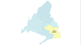 imagen de un mapa de la Comunidad con el área de la Dirección Asistencial Sureste sombreada
