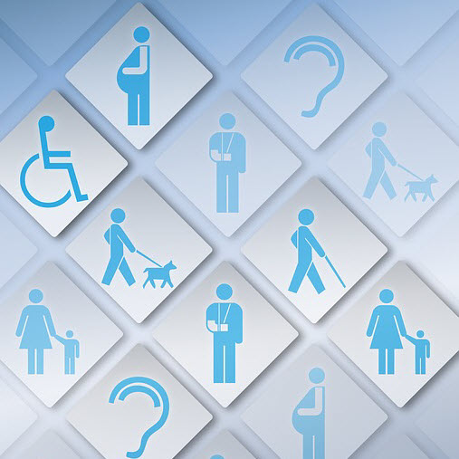 Iconos de diferentes personas con problemas de accesibilidad
