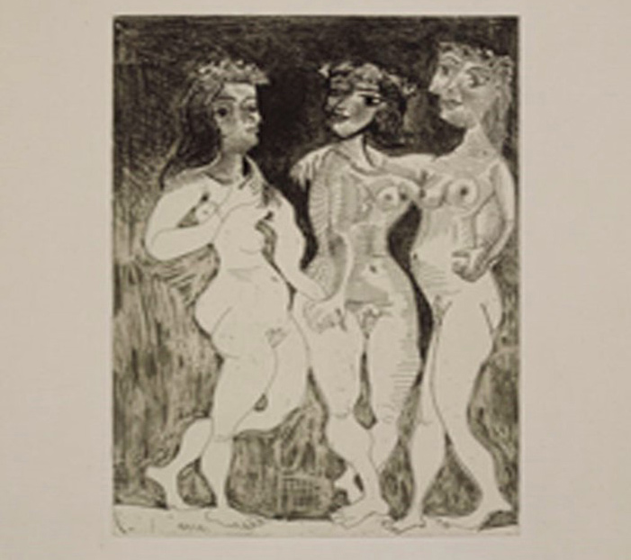 3 mujeres desnudas coronadas con flores