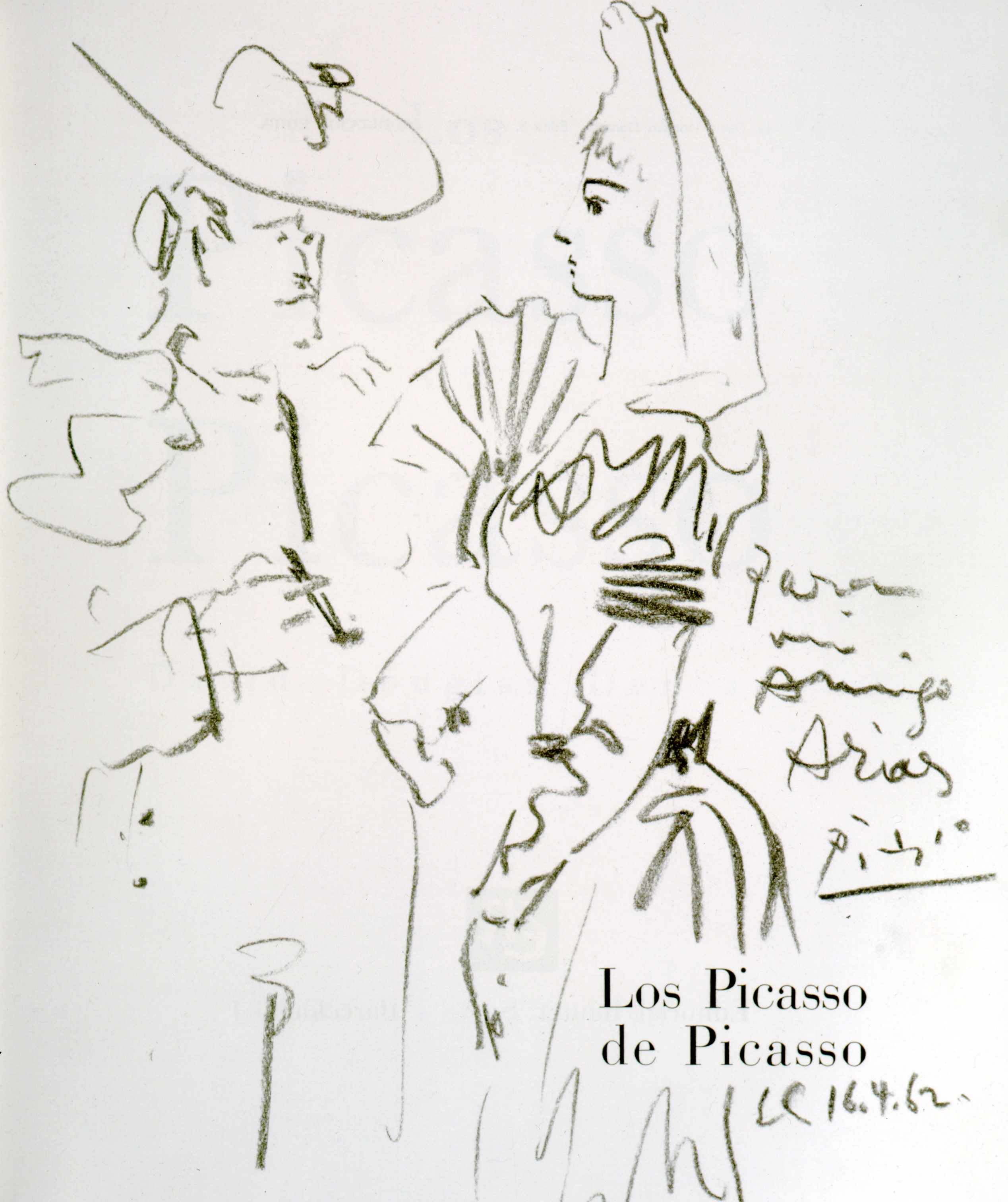 Dibujo de un picador de toros y una mujer vestida con mantilla