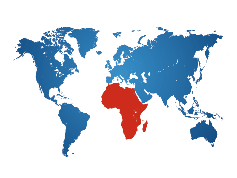 Mapa mundi en que se resalta en rojo África