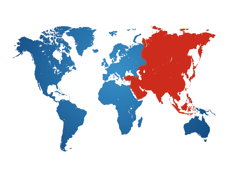 Mapa mundi en que se resalta Asia