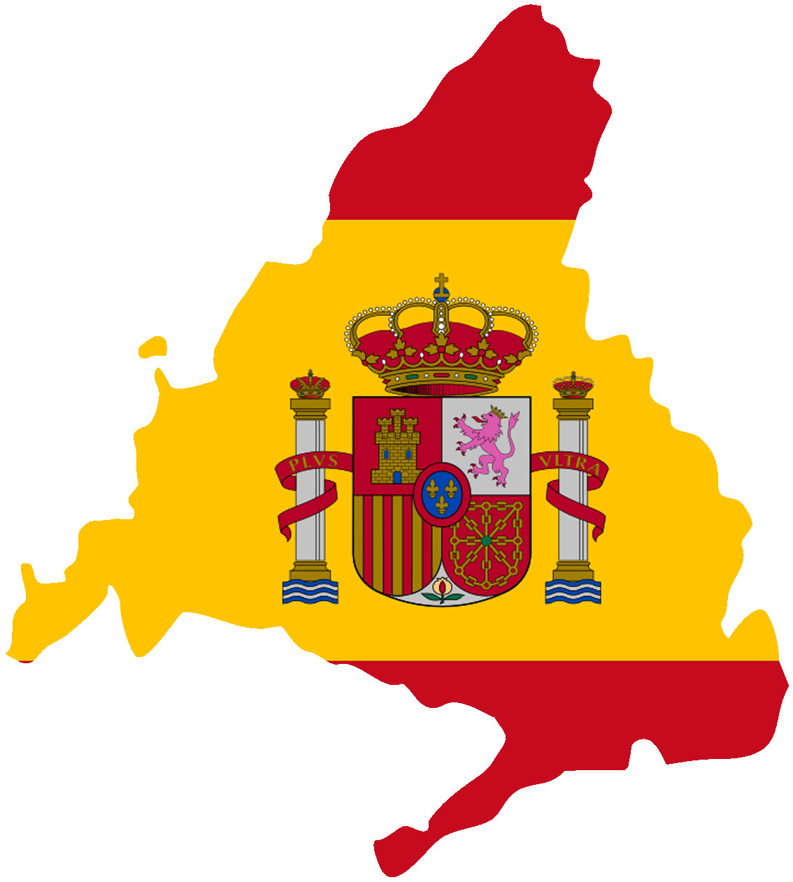 Contorno de la provincia de Madrid con una bandera de España en su interior como fondo