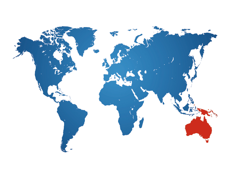 Mapa mundi en que se resalta en rojo Oceanía