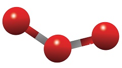 Molécula de tres elementos esféricos en color rojo