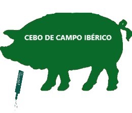 silueta de un cerdo con relleno en verde con leyenda cebo de campo ibérico y precinto verde