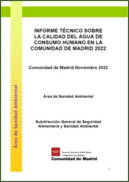 Portada del Informe Técnico sobre la Calidad del Agua de Consumo Humano en la Comunidad de Madrid 2022