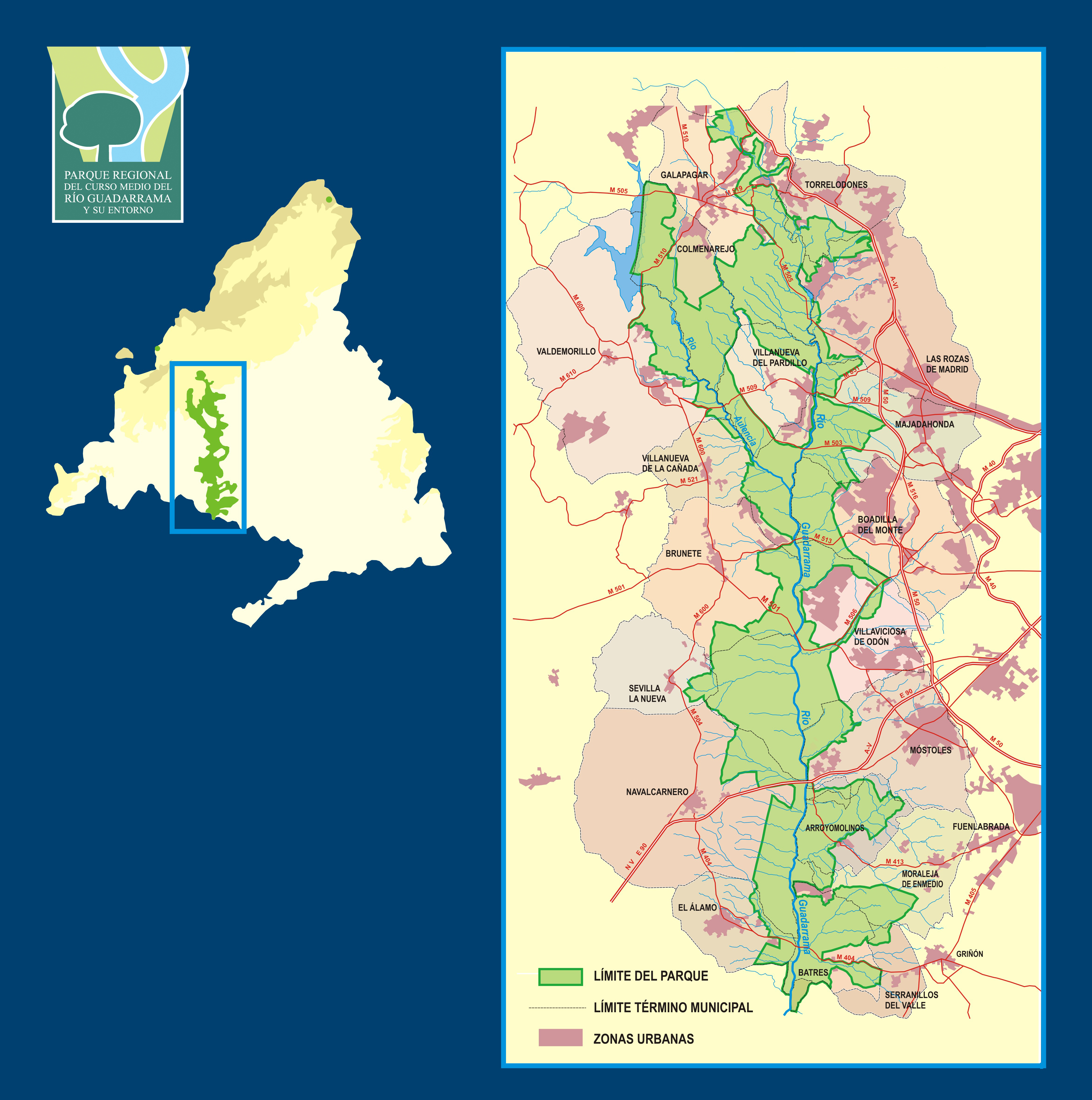 Parque Regional del curso medio del río Guadarrama y su entorno, mapa de localización