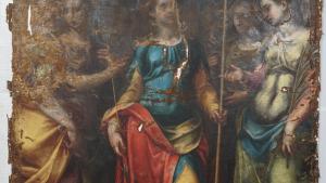 Estado inicial de la pintura Santa Úrsula y las once mil vírgenes Santa Úrsula y las once mil vírgenes