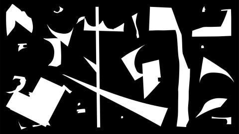 Una resistencia indetectable 2025. Ana Habash & Lara Coromina. Dibujo en blanco y negro con siluetas recortadas en blanco sobre un fondo negro