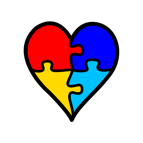 Pictograma autismo Corazón hecho con cuatro piezas de puzzle, cada una de un color