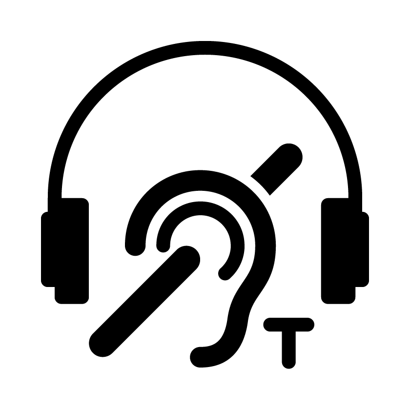 Pictograma accesible de una ojera con auriculares que significa que hay bucle magnético portátil