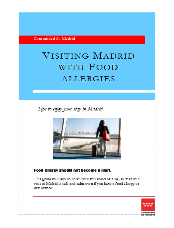 Portada folleto Viajar a Madrid con alergias alimentarias en inglés