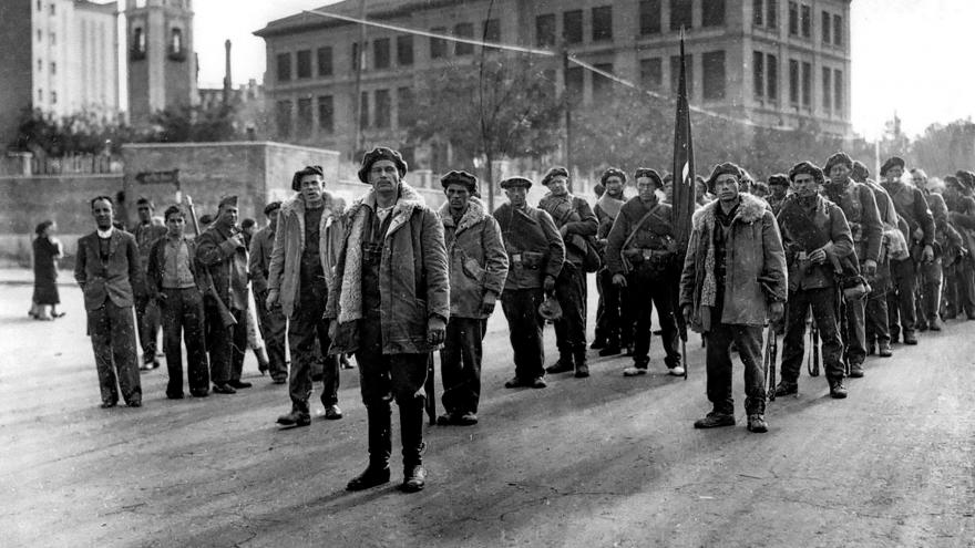 The Edgar André battalion of the XI International Brigade training in Moncloa before going into combat