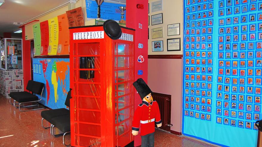 British culture space in a school with a booth and a policeman