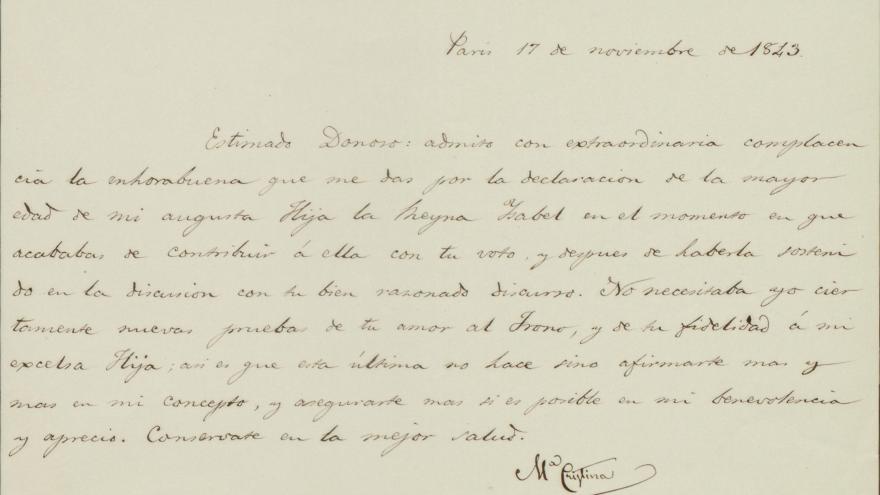 Carta de María Cristina a Donoso Cortés