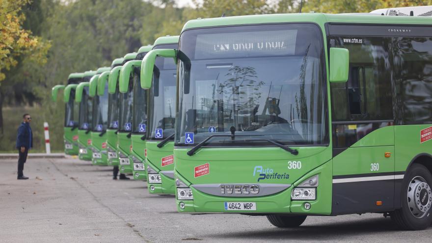Una flota de autobuses verdes aparcados
