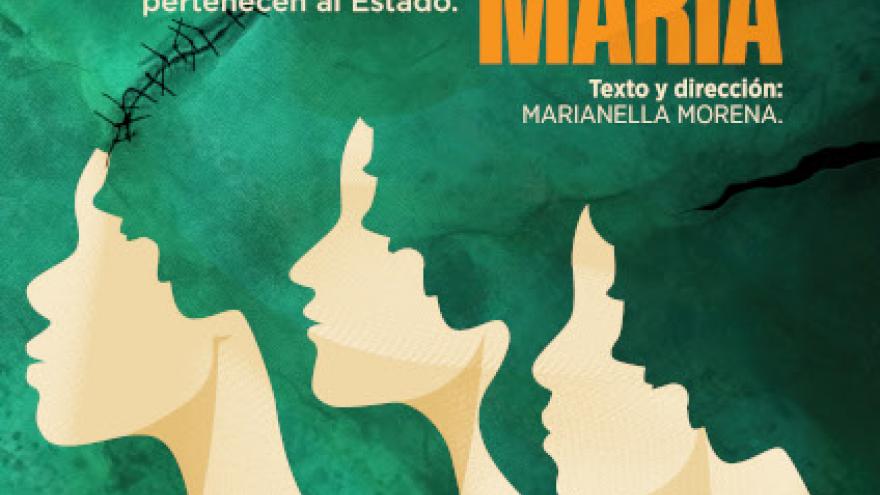 cartel de la obra , muestra la silueta de tres mujeres sobre un fondo verde