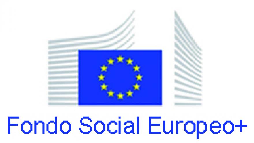 Logotipo de la Comisión Europea y la leyenda Fondo Social Europeo Plus
