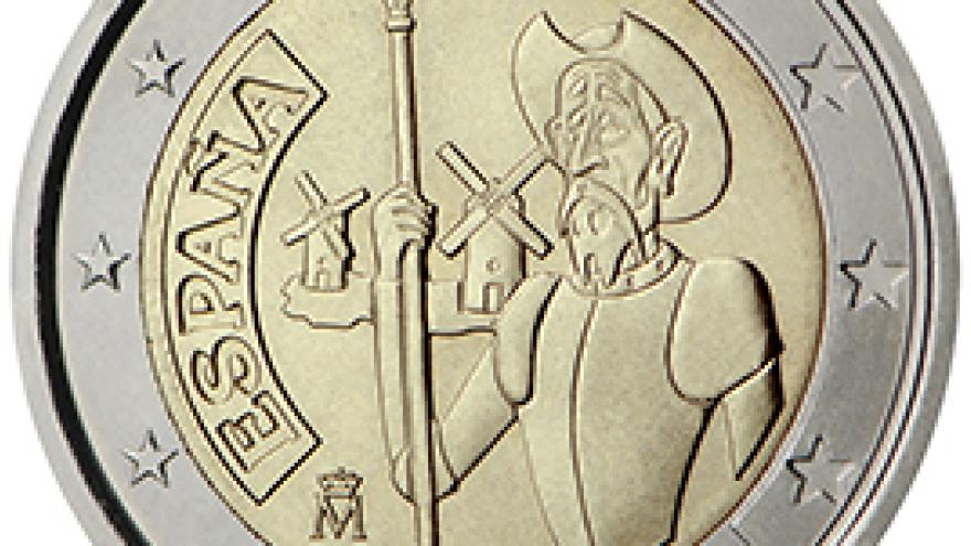 Two euro coin with the image of Don Quixote