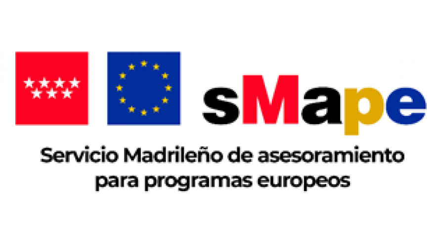 Logotipo de sMape, con los iconos de la Comunidad de Madrid y de la Unión Europea