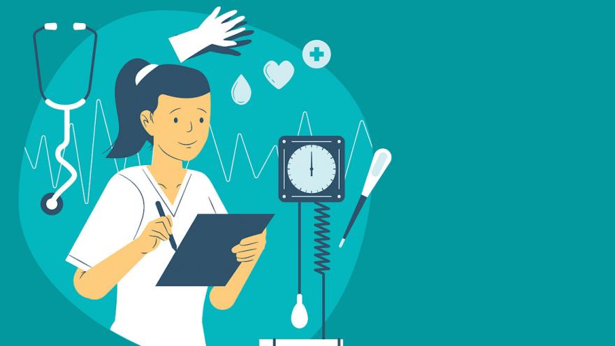 Imagen icónica de una enfermera con distinta aparatología