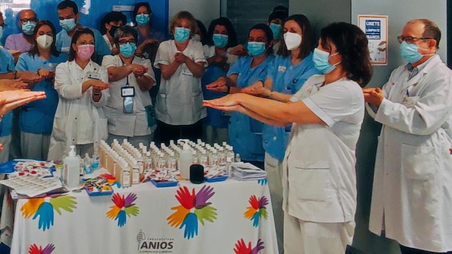 Demostración colectiva del lavado de manos en el Hospital de La Princesa 