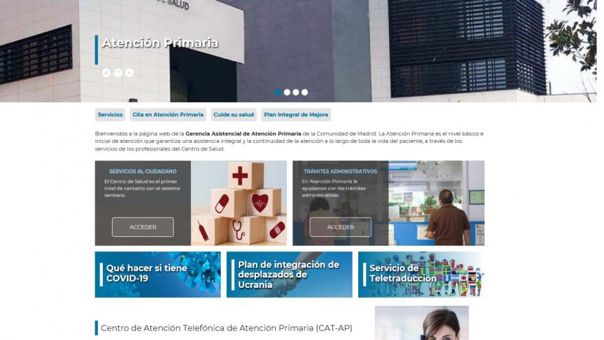 Página web de Atención Primaria de la Comunidad de Madrid