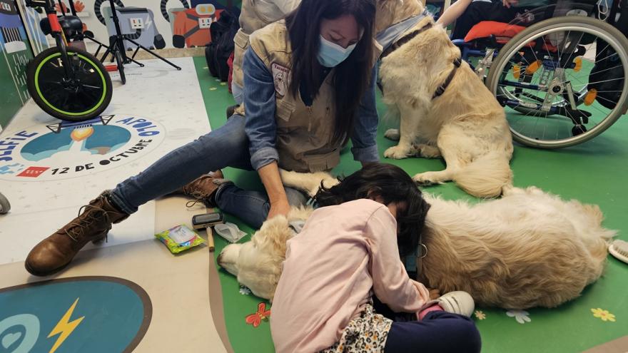 Una paciente del Hospital 12 de Octubre participa en terapia con perros