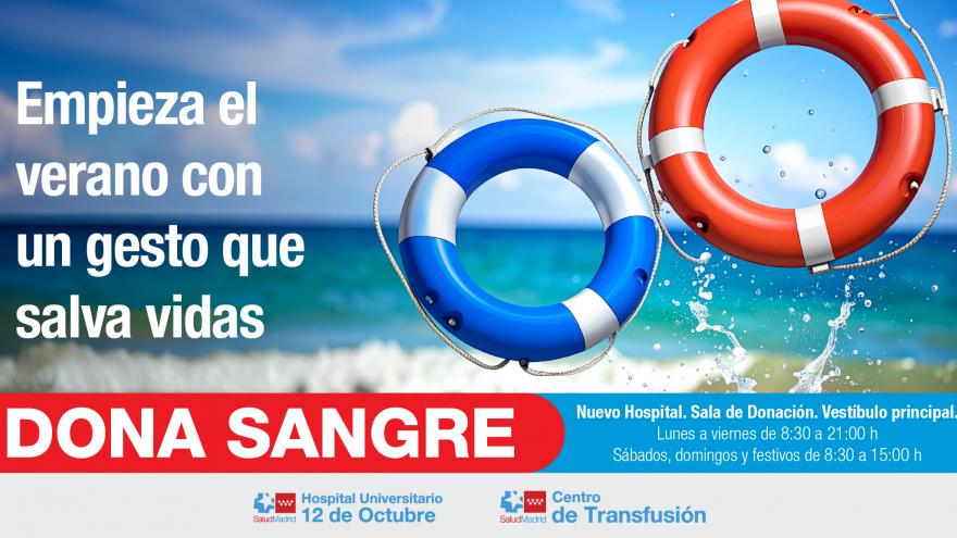 cartel con dos flotadores de agua ala derecha y de fondo el mar y a la izquierda un lema