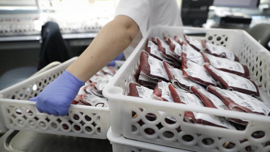 Una sanitaria porta una caja con bolsas de sangre del Centro de Transfusión