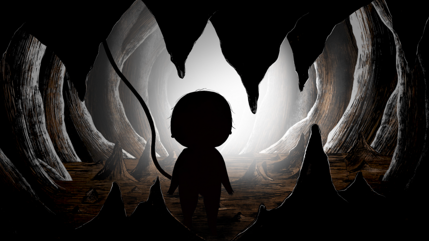 Un niño en una cueva y detrás de unos dientes