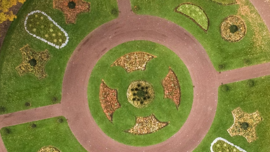 Fotografía aérea de una zona ajardinada en la ciudad