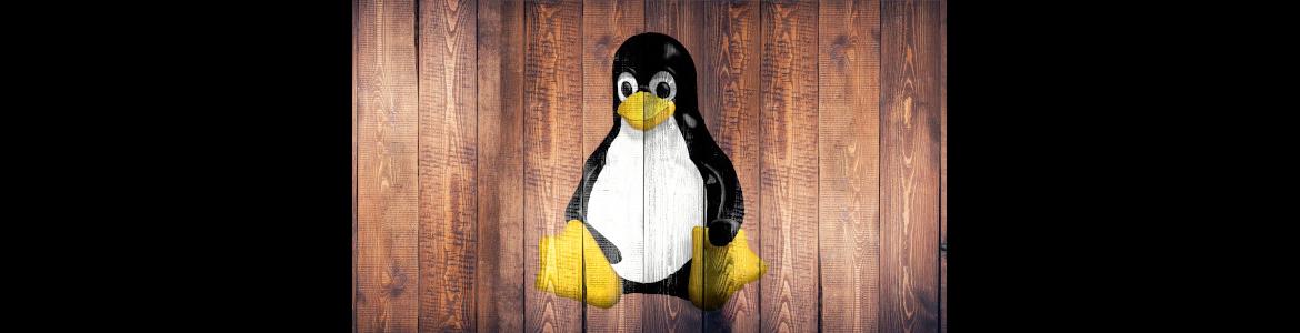 Símbolo de pingüino de Linux pintado en tablones de madera.