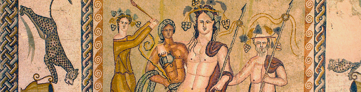 Emblema del mosaico del triclinium de la casa de Baco.