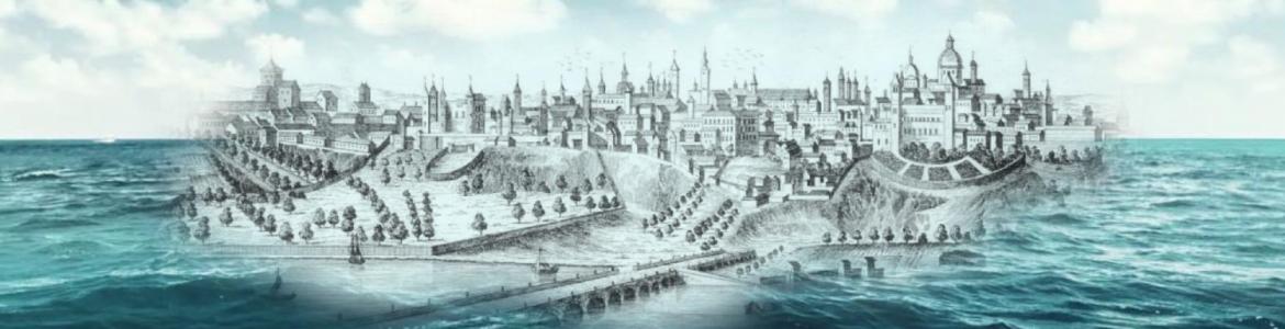 Composición propia sobre Vista Madrid, 1745, Museo Municipal Vista antigua Madrid bañada mar