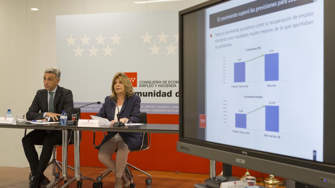 la consejera de Economía, Empleo y Hacienda, Engracia Hidalgo, presentando los datos de Contabilidad Regional Trimestral correspondientes al primer t