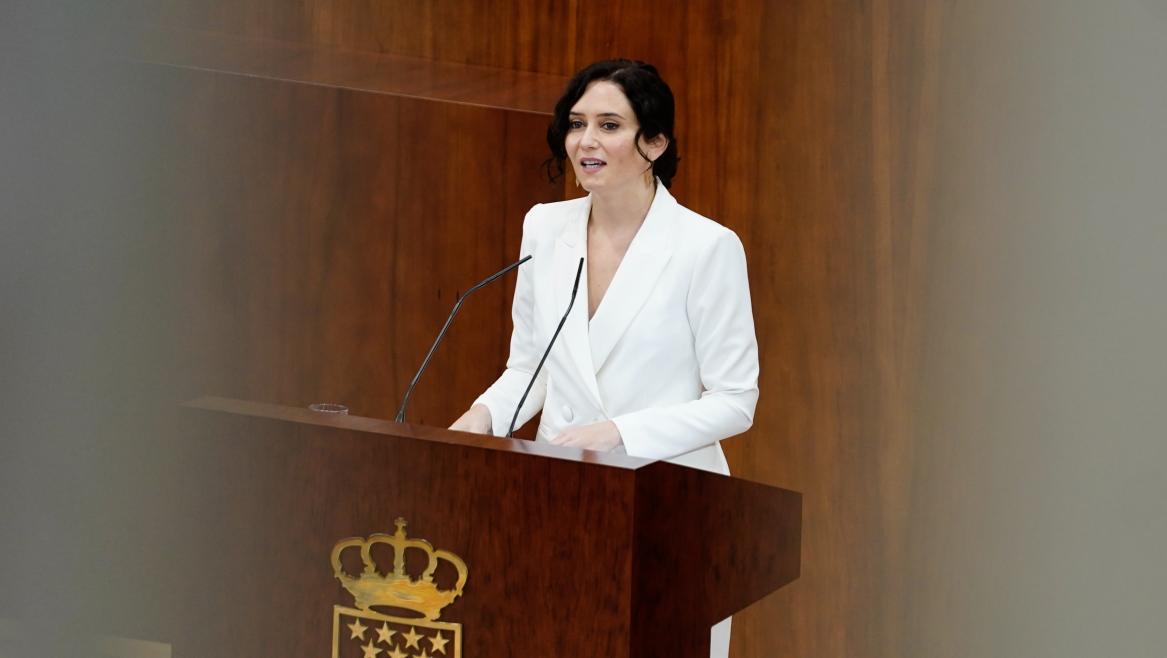 Isabel Díaz Ayuso, en el pleno de investidura en la Asamblea de Madrid