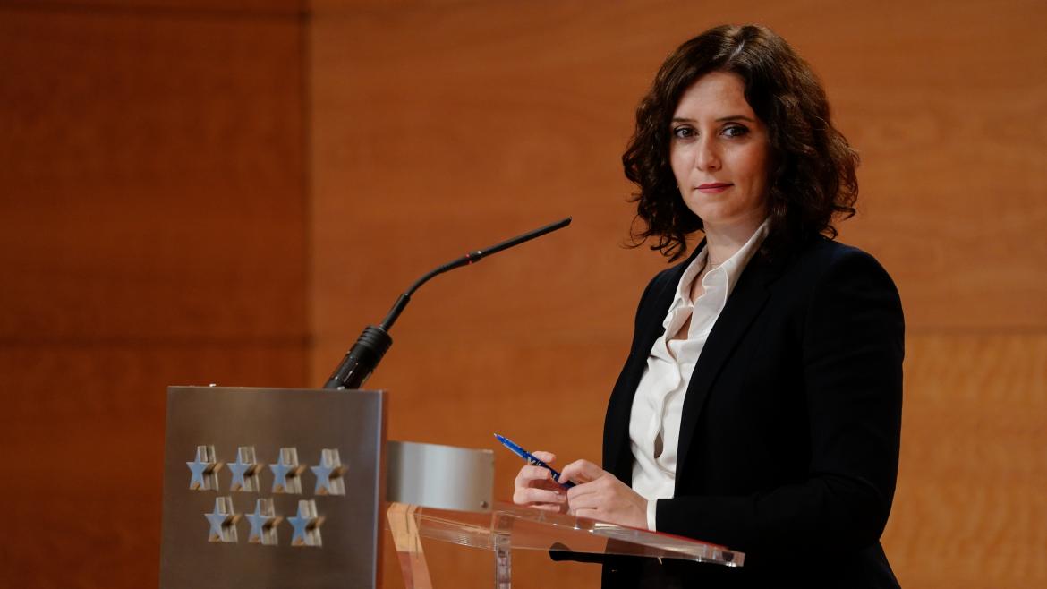 Isabel Díaz Ayuso durante la rueda de prensa