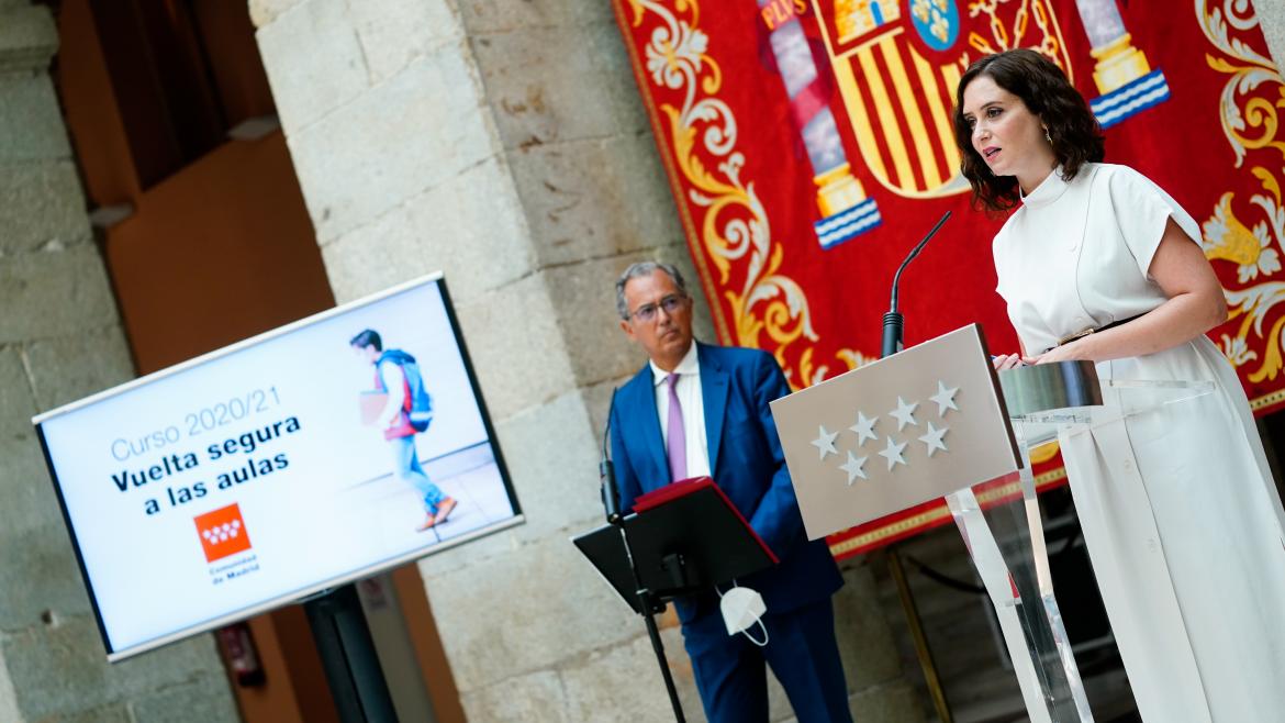 Isabel Díaz Ayuso durante la presentación de la estrategia para el inicio de curso escolar 2020/21