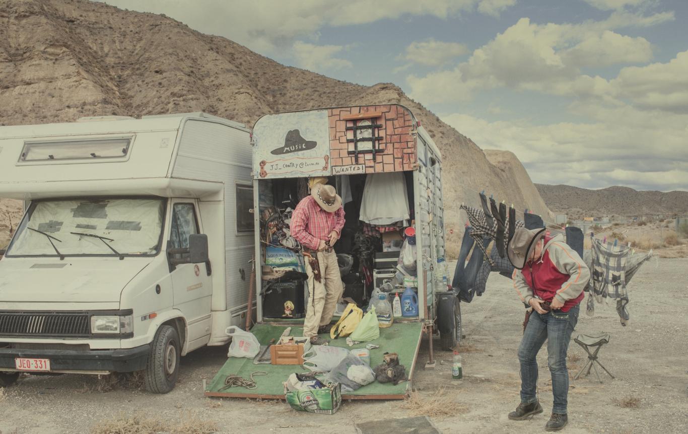 Cowboys in a caravan in the middle of the Almeria desert