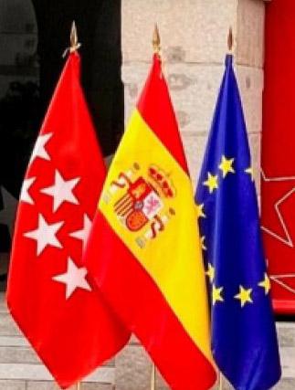 Flags of the EU, Spain and the Community of Madrid