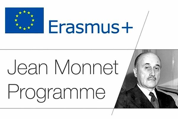 Foto de Jean Monnet, logo de Erasmus Plus y leyenda Jean Monnet Programme