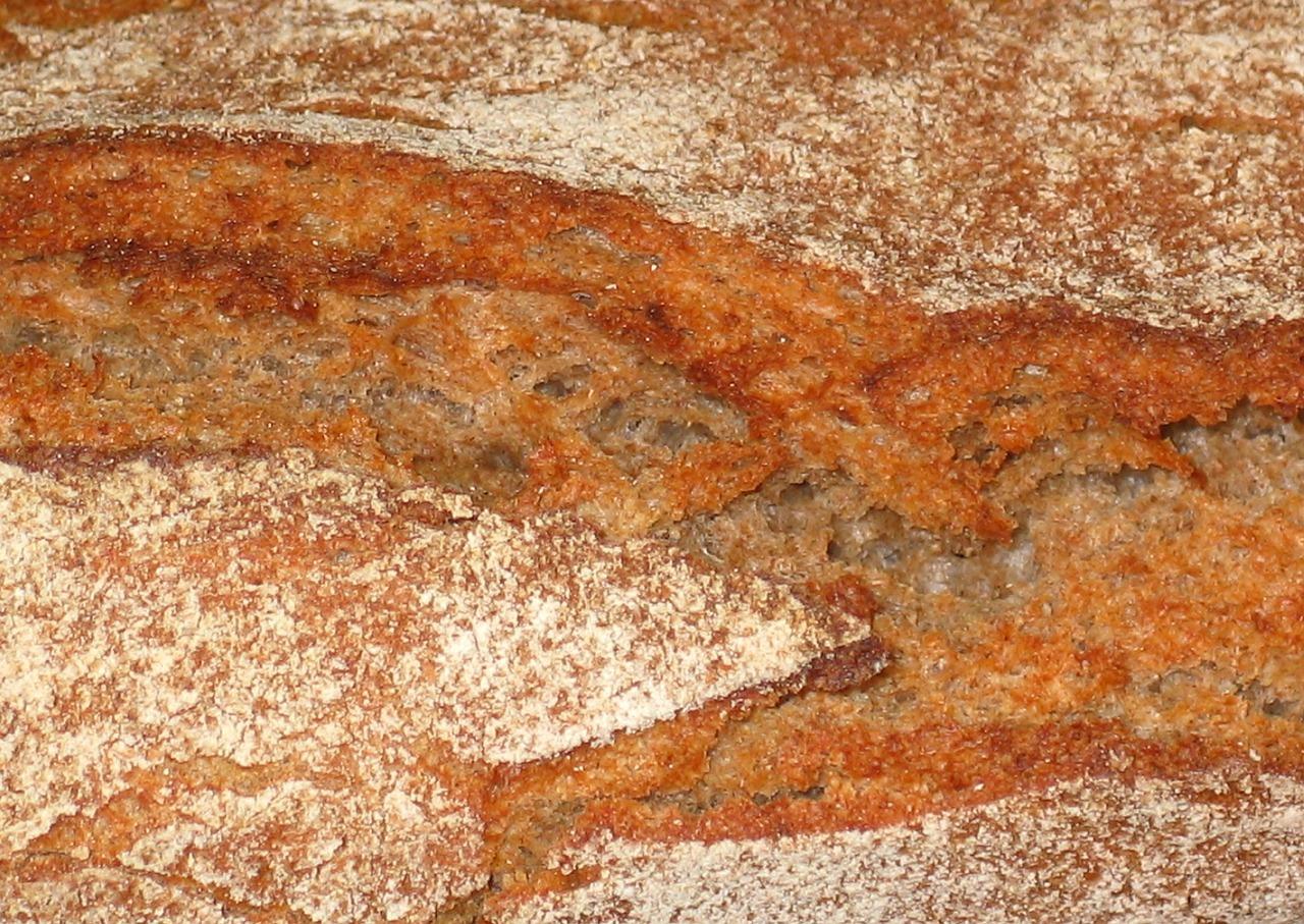 Imagen macro de la corteza de una barra de pan